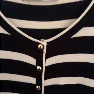 Zara Black and White Striped Top with Gold Buttons